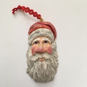 Hand Carved Wooden Santa Claus Ornament